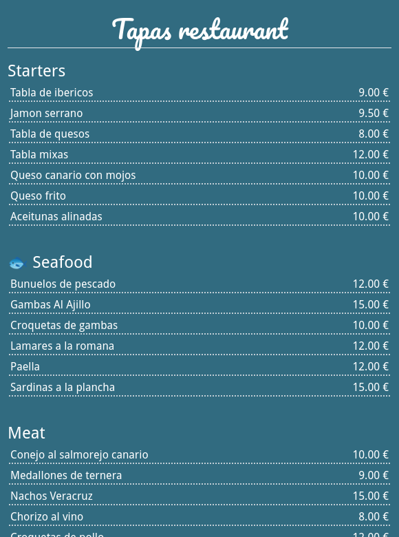 Menu example